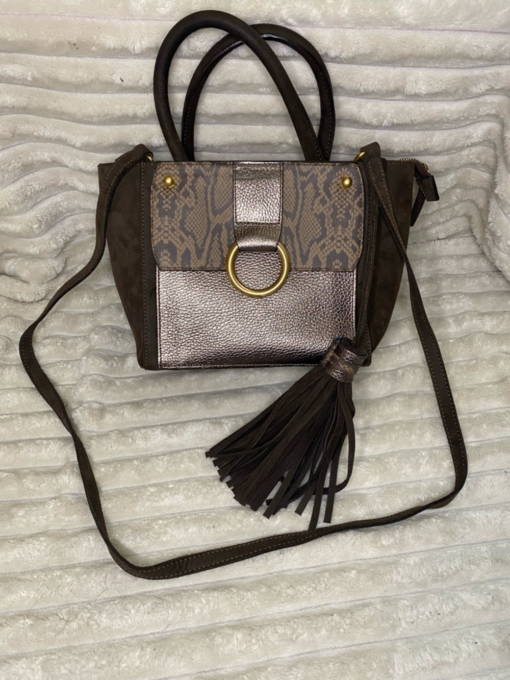 Vittoria Napoli Metallic Snake Pattern Crossbody With Original Tassel